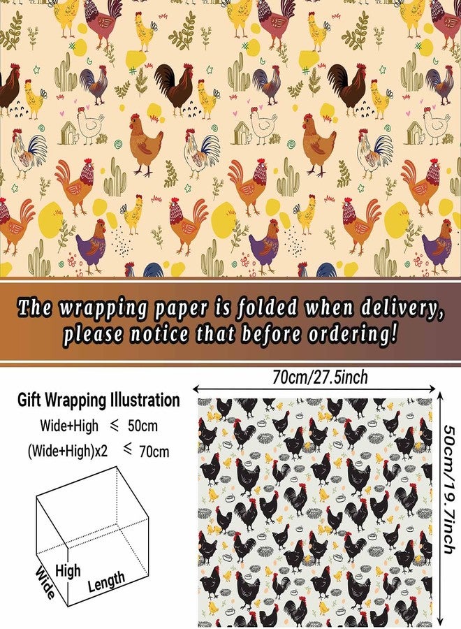 Sanixin 12 Pcs Chicken Wrapping Paper Printed Watercolor Cute Rooster Hen Chick Animal Rustic Farm Flower Plant Patterns for Spring Baby Shower Farmhouse Party DIY Craft Gifts Wrap Supplies - Image 2